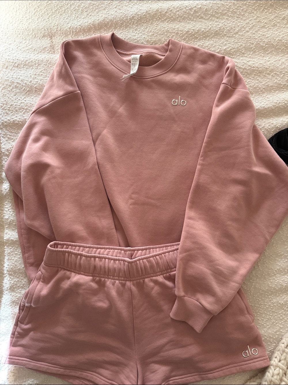 ALO Yoga Dusty Rose Crewneck Sweatshirt and Shorts Set